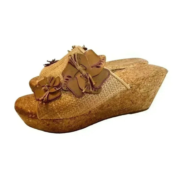 Jaclyn Smith Sandals Womens 7 Adina Natural Platform Slide Brown Wedge Open Toe - Picture 3 of 10